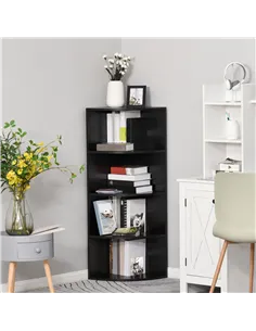 HOMCOM 4-Tier Corner Open Shelf Bookcase Freestanding Fan Bookshelf Plants Stand, 40x40x120cm, Black 2