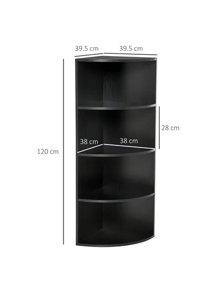 HOMCOM 4-Tier Corner Open Shelf Bookcase Freestanding Fan Bookshelf Plants Stand, 40x40x120cm, Black