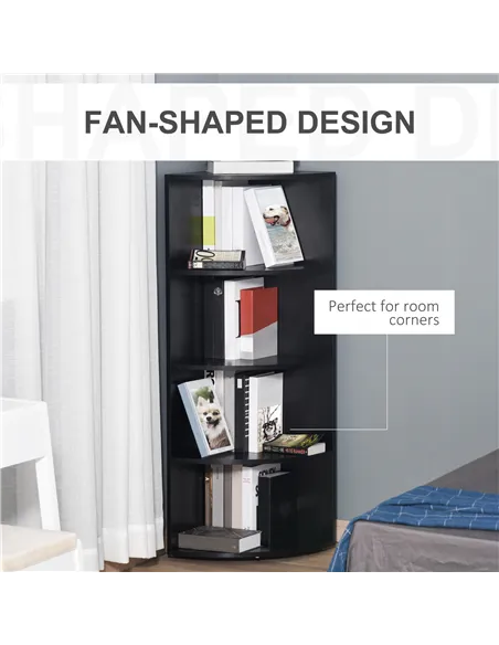 HOMCOM 4-Tier Corner Open Shelf Bookcase Freestanding Fan Bookshelf Plants Stand, 40x40x120cm, Black