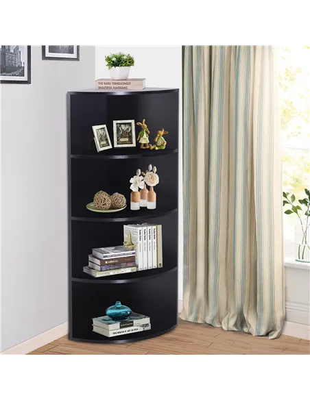 HOMCOM 4-Tier Corner Open Shelf Bookcase Freestanding Fan Bookshelf Plants Stand, 40x40x120cm, Black