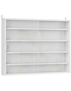 HOMCOM 5-Tier Wall Display Shelf Unit Cabinet w/ 4 Adjustable Shelves Glass Doors Home Office Ornaments 60x80cm White