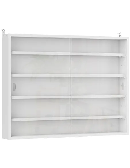 HOMCOM 5-Tier Wall Display Shelf Unit Cabinet w/ 4 Adjustable Shelves Glass Doors Home Office Ornaments 60x80cm White