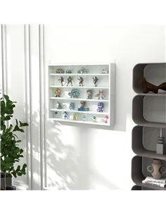 HOMCOM 5-Tier Wall Display Shelf Unit Cabinet w/ 4 Adjustable Shelves Glass Doors Home Office Ornaments 60x80cm White 2