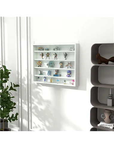 HOMCOM 5-Tier Wall Display Shelf Unit Cabinet w/ 4 Adjustable Shelves Glass Doors Home Office Ornaments 60x80cm White
