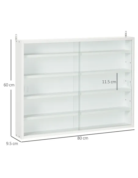 HOMCOM 5-Tier Wall Display Shelf Unit Cabinet w/ 4 Adjustable Shelves Glass Doors Home Office Ornaments 60x80cm White
