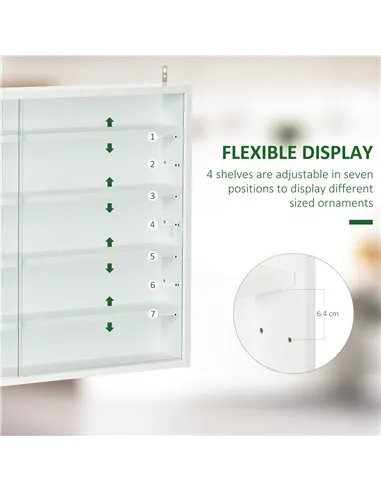 HOMCOM 5-Tier Wall Display Shelf Unit Cabinet w/ 4 Adjustable Shelves Glass Doors Home Office Ornaments 60x80cm White
