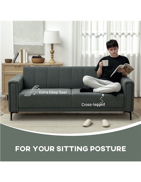 HOMCOM Three-Seater Relaxed Modern Sofa - Grey
