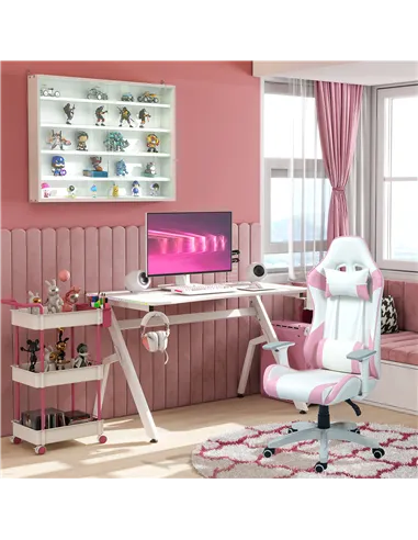 HOMCOM 5-Tier Wall Display Shelf Unit Cabinet w/ 4 Adjustable Shelves Glass Doors Home Office Ornaments 60x80cm White