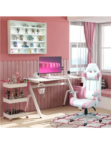 HOMCOM 5-Tier Wall Display Shelf Unit Cabinet w/ 4 Adjustable Shelves Glass Doors Home Office Ornaments 60x80cm White