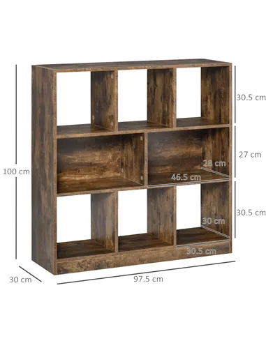 HOMCOM 3-Tier Bookcase, Storage Shelf Unit with Open Compartments, for Living Room, Bedroom, Office, Divider, 97.5 x 30 x 100 cm