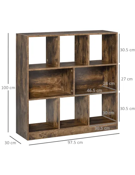 HOMCOM 3-Tier Bookcase, Storage Shelf Unit with Open Compartments, for Living Room, Bedroom, Office, Divider, 97.5 x 30 x 100 cm