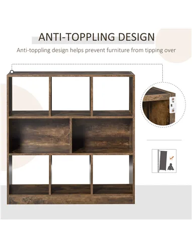 HOMCOM 3-Tier Bookcase, Storage Shelf Unit with Open Compartments, for Living Room, Bedroom, Office, Divider, 97.5 x 30 x 100 cm