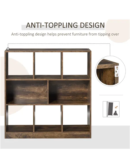 HOMCOM 3-Tier Bookcase, Storage Shelf Unit with Open Compartments, for Living Room, Bedroom, Office, Divider, 97.5 x 30 x 100 cm