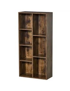 HOMCOM Seven-Cube Bookcase - Rustic Brown Wood Effect