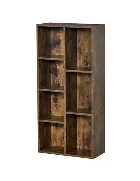 HOMCOM Seven-Cube Bookcase - Rustic Brown Wood Effect