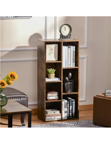HOMCOM Seven-Cube Bookcase - Rustic Brown Wood Effect