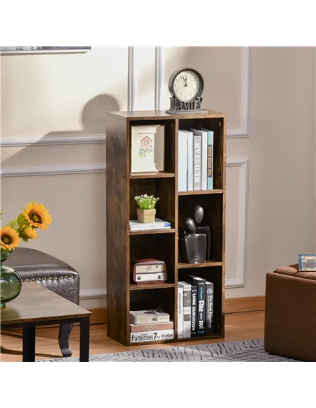 HOMCOM Seven-Cube Bookcase - Rustic Brown Wood Effect