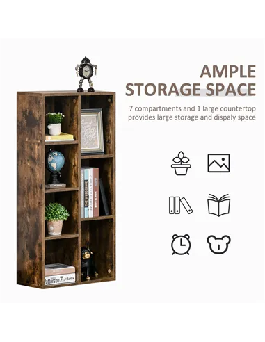 HOMCOM Seven-Cube Bookcase - Rustic Brown Wood Effect
