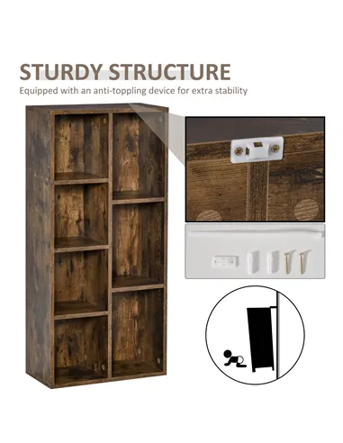 HOMCOM Seven-Cube Bookcase - Rustic Brown Wood Effect