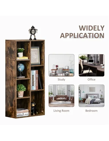 HOMCOM Seven-Cube Bookcase - Rustic Brown Wood Effect