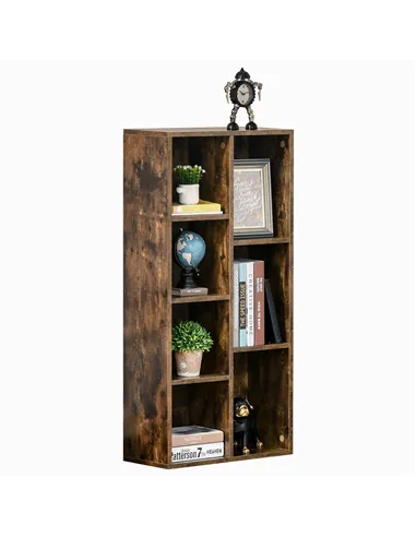 HOMCOM Seven-Cube Bookcase - Rustic Brown Wood Effect