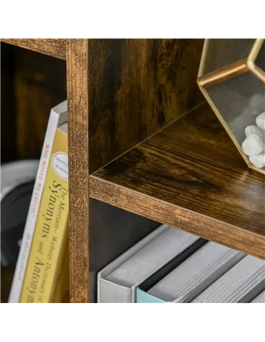 HOMCOM Seven-Cube Bookcase - Rustic Brown Wood Effect