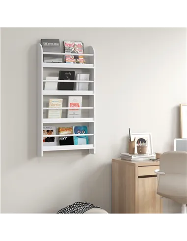 HOMCOM Bookcase, 4 Tier Wall Mounted Bookshelf, 15cm Depth Storage Shelving Rack for Bedroom Nursery Office Home, Accessories Su