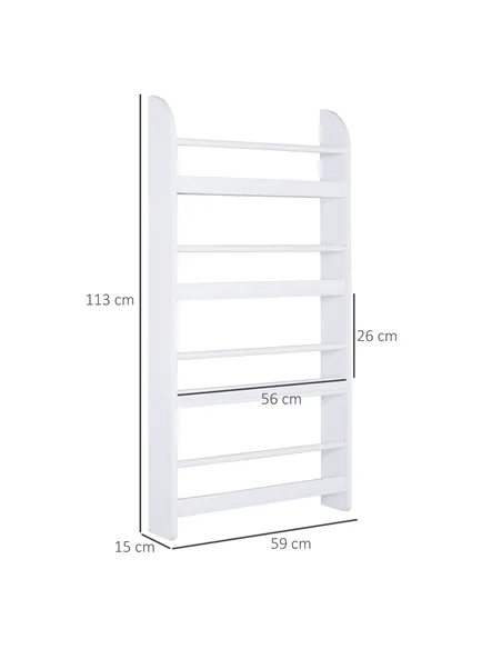 HOMCOM Bookcase, 4 Tier Wall Mounted Bookshelf, 15cm Depth Storage Shelving Rack for Bedroom Nursery Office Home, Accessories Su