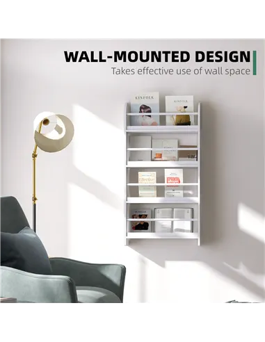 HOMCOM Bookcase, 4 Tier Wall Mounted Bookshelf, 15cm Depth Storage Shelving Rack for Bedroom Nursery Office Home, Accessories Su