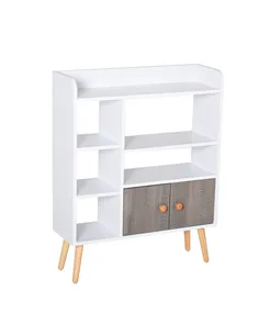 HOMCOM Bookcase, Freestanding Book Shelf with Storage Cabinet, 6 Shelves and Wood Legs for Home Office Display, White and Grey, 