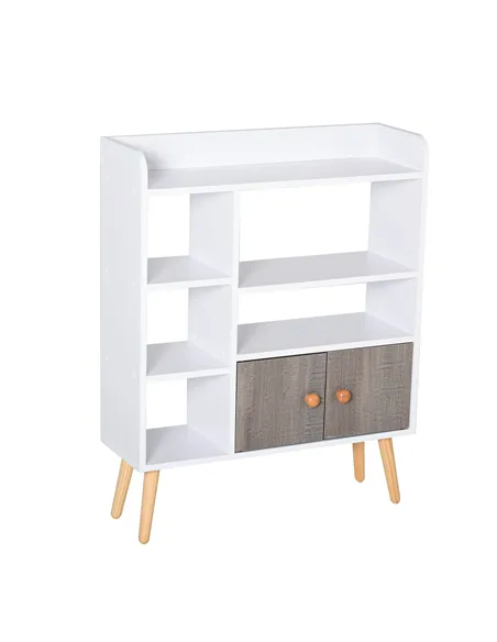 HOMCOM Bookcase, Freestanding Book Shelf with Storage Cabinet, 6 Shelves and Wood Legs for Home Office Display, White and Grey, 