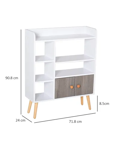 HOMCOM Bookcase, Freestanding Book Shelf with Storage Cabinet, 6 Shelves and Wood Legs for Home Office Display, White and Grey, 