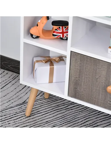 HOMCOM Bookcase, Freestanding Book Shelf with Storage Cabinet, 6 Shelves and Wood Legs for Home Office Display, White and Grey, 