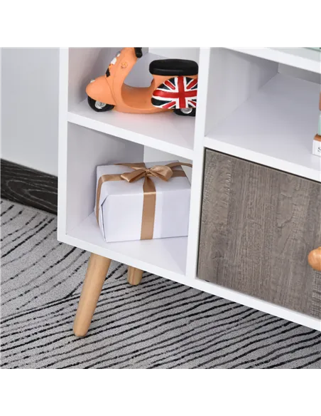HOMCOM Bookcase, Freestanding Book Shelf with Storage Cabinet, 6 Shelves and Wood Legs for Home Office Display, White and Grey, 
