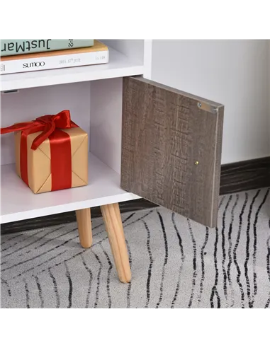 HOMCOM Bookcase, Freestanding Book Shelf with Storage Cabinet, 6 Shelves and Wood Legs for Home Office Display, White and Grey, 