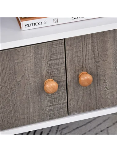 HOMCOM Bookcase, Freestanding Book Shelf with Storage Cabinet, 6 Shelves and Wood Legs for Home Office Display, White and Grey, 