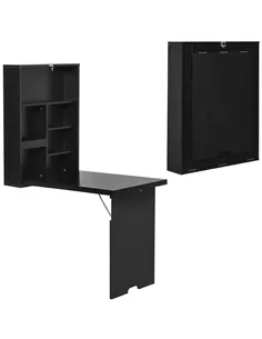 HOMCOM Folding Wall-Mounted Drop-Leaf Table, Convertible Wall Table With Chalkboard and Storage Shelf, Multifunctional Floating 