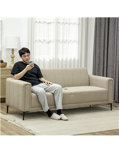 HOMCOM 3 Seater Sofa, Modern Fabric Sofa Couch, Channel Tufted Upholstered Sofa Settee for Living Room, Guest Room, Bedroom, Hom 2