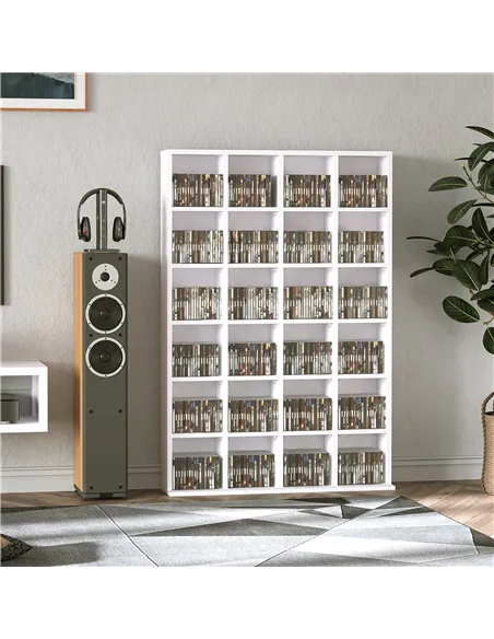 HOMCOM CD Storage Unit with Adjustable Shelves, 89 x 130.5 cm, White