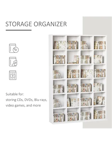 HOMCOM CD Storage Unit with Adjustable Shelves, 89 x 130.5 cm, White