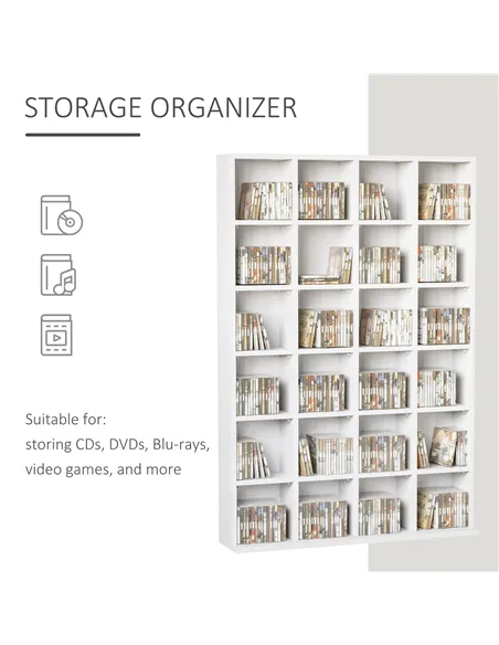 HOMCOM CD Storage Unit with Adjustable Shelves, 89 x 130.5 cm, White