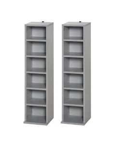 HOMCOM 204 CD Media Display Shelf Unit Set of 2 Blu-Ray Tower Rack w/ Adjustable Shelves Bookcase Storage Organiser, Grey