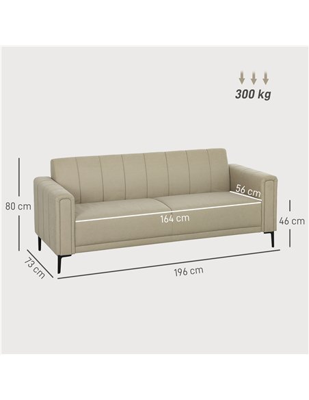 HOMCOM 3 Seater Sofa, Modern Fabric Sofa Couch, Channel Tufted Upholstered Sofa Settee for Living Room, Guest Room, Bedroom, Hom