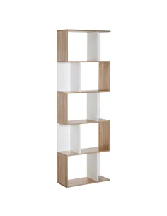 HOMCOM Bookcase, S-Shaped Wooden Bookshelf, 5/6 Tiers Freestanding Storage Shelf, Home Office Decorative Display Stand Rack, Oak
