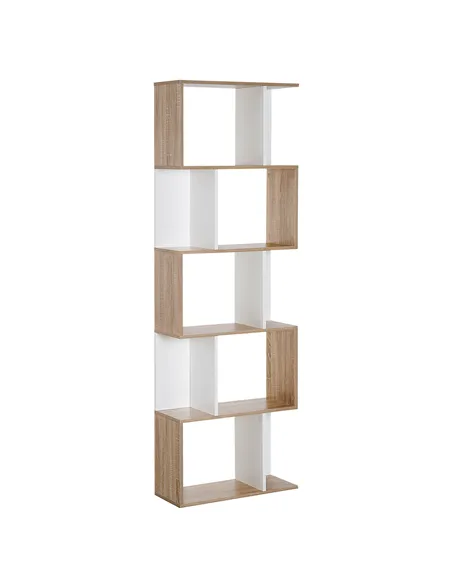 HOMCOM Bookcase, S-Shaped Wooden Bookshelf, 5/6 Tiers Freestanding Storage Shelf, Home Office Decorative Display Stand Rack, Oak