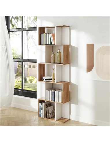 HOMCOM Bookcase, S-Shaped Wooden Bookshelf, 5/6 Tiers Freestanding Storage Shelf, Home Office Decorative Display Stand Rack, Oak