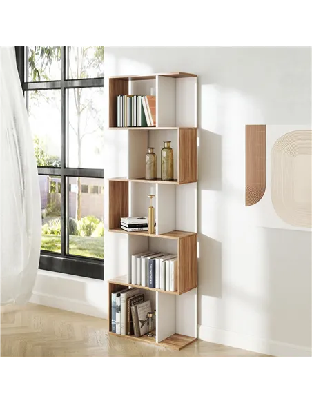 HOMCOM Bookcase, S-Shaped Wooden Bookshelf, 5/6 Tiers Freestanding Storage Shelf, Home Office Decorative Display Stand Rack, Oak