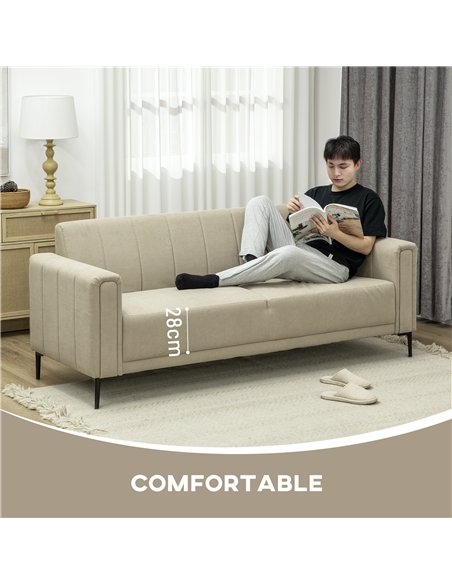 HOMCOM 3 Seater Sofa, Modern Fabric Sofa Couch, Channel Tufted Upholstered Sofa Settee for Living Room, Guest Room, Bedroom, Hom