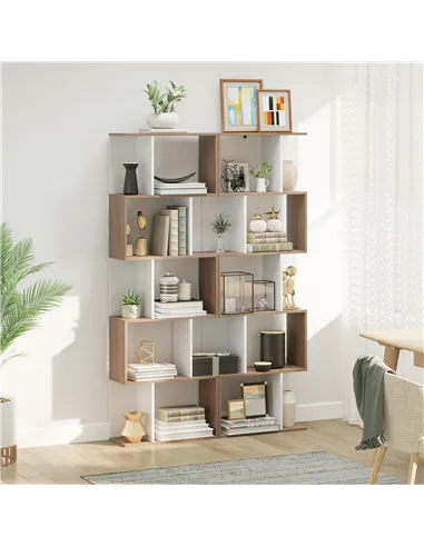 HOMCOM Bookcase, S-Shaped Wooden Bookshelf, 5/6 Tiers Freestanding Storage Shelf, Home Office Decorative Display Stand Rack, Oak