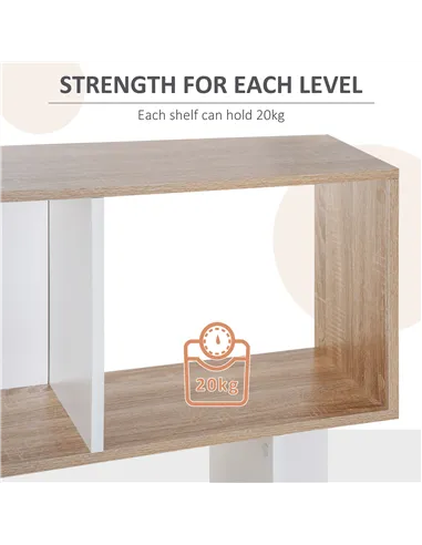 HOMCOM Bookcase, S-Shaped Wooden Bookshelf, 5/6 Tiers Freestanding Storage Shelf, Home Office Decorative Display Stand Rack, Oak